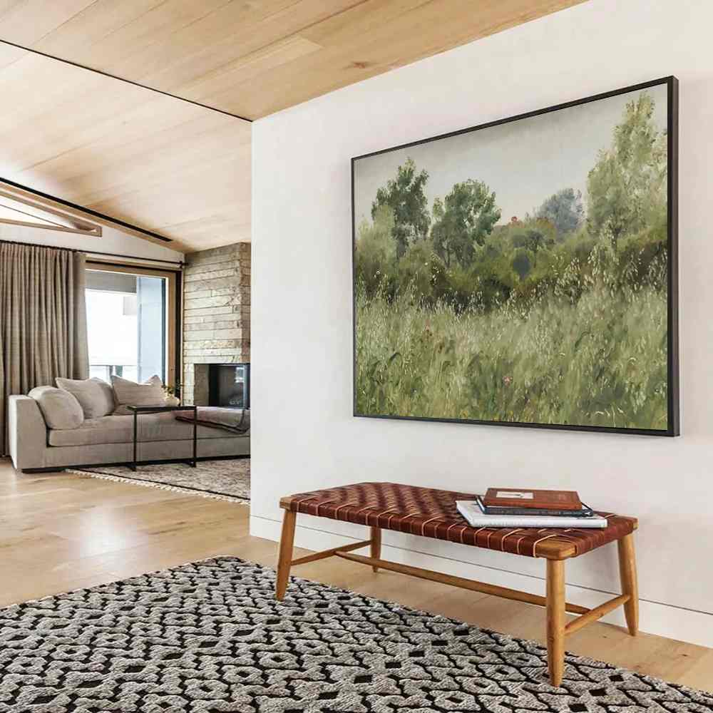 Green Hand-painted Living Bedroom Meadow Abstract Wall Art 29F65